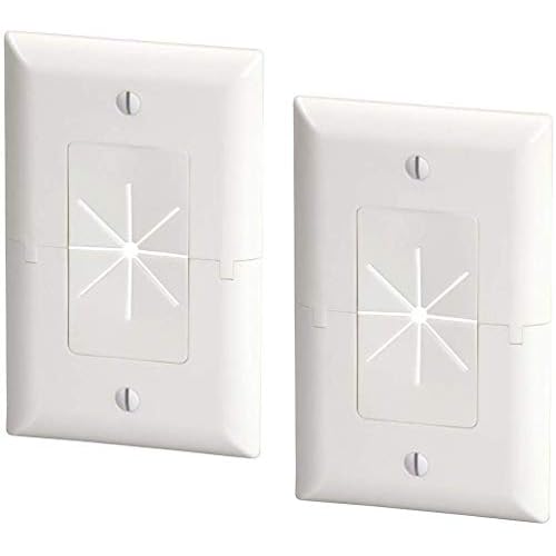 DataComm Electronics 45-0017-WH Split Style TV Wall Plate 2 Pack, 1-Gang Cable Pass-Through Cover with Flexible Opening, In-Wall Cord Hider for HDMI & AV Cable, White