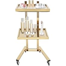 2 Tier Rolling Cart, Gold Salon Tray Rolling Storage Trolley with Wheels 2-Shelf Metal Utility Cart Trolley Tray Storage Cart for Office, Living Room, Tattoo Shop