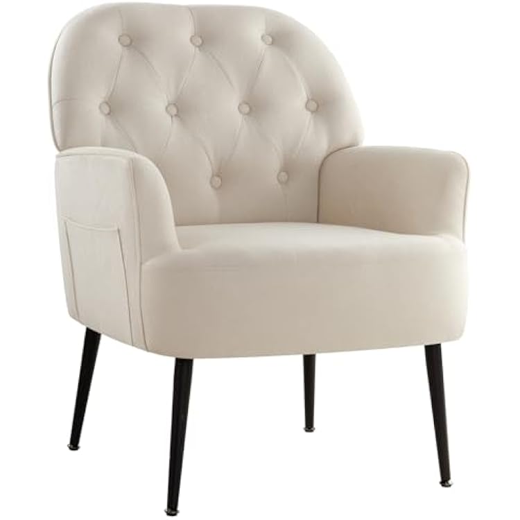 IWMH Accent Chair for Living Room Chairs Reading Chair for Bedroom Scooped Arm Chair Mid Century Modern Accent Chairs Upholstered Comfy Chair for Apartment, Waiting Room Beige