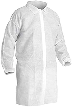 CLEANPRO Disposable Lab Coats Polypropylene, Snap Front Closure, Elastic Wrists, White, Case of 30