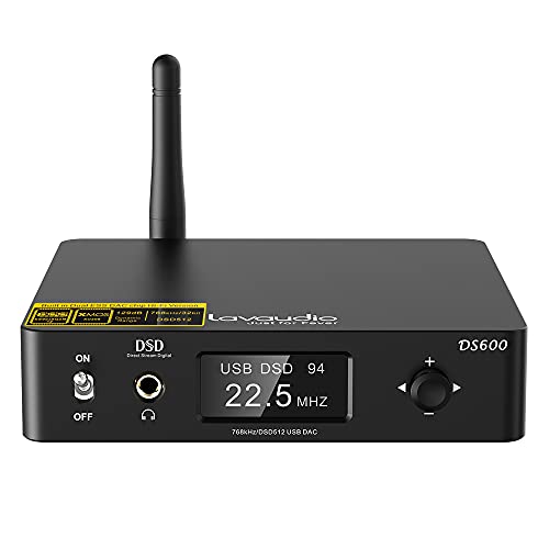 1Mii DS600 Audio DAC HiFi Bluetooth 5.0 Receiver LDAC& AptX HD, USB DAC for PC Headphone Amp 3.5mm, Dual ES9038Q2M XMOS DSD512 32Bit768Khz, USBOpticalCoaxial Input, RCA Out for Home Stereo
