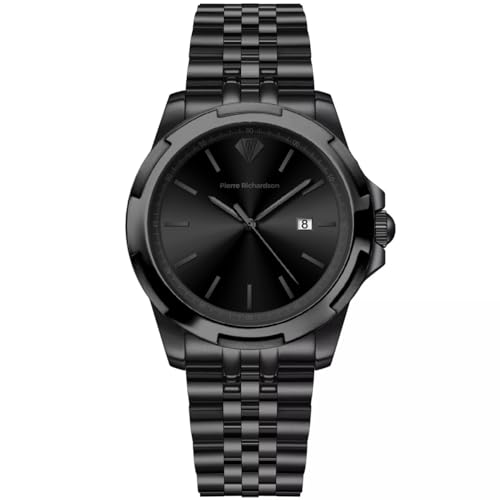PIERRE RICHARDSON PR4311 Mens Luxury Watch Silver Stainless Steel Japanese Quartz Watch, 42mm, 5ATM Water Resistant, Scratch-Resistant Sapphire Crystal Glass, Reloj para Hombres