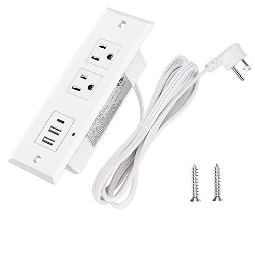 Recessed Power Strip with PD 20W Type-C, Desk Outlets with 2 USB-A & 1 USB-C Port, Furniture Flush Mount Power Strip for Drawer, Side Table, Conference, 45 Degree Flat Plug 6.56 FT Cord, ETL Listed