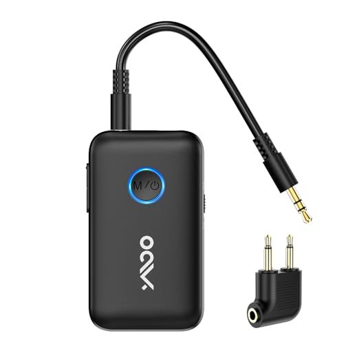 YMOO Bluetooth 5.3 Transmitter Receiver for TVAirplane, Supports 2 HeadphonesSpeaker with aptX Adaptive & Low Latency, 3.5mm Jack Aux HiFi Stereo Wireless Audio Adapter for Flight, Travel, Planes