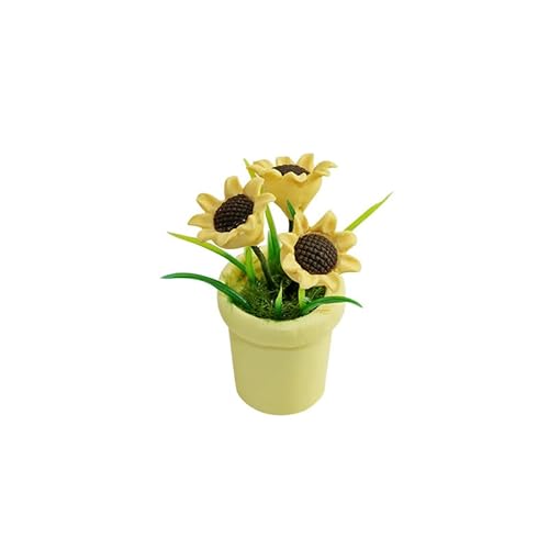 Miniature Sunflower Pots, 112 Scale, Dollhouse Accessories Resin Home Decor, Realistic Clay Flower Plants in Pots Blooming House Plant Home Indoor Decoration