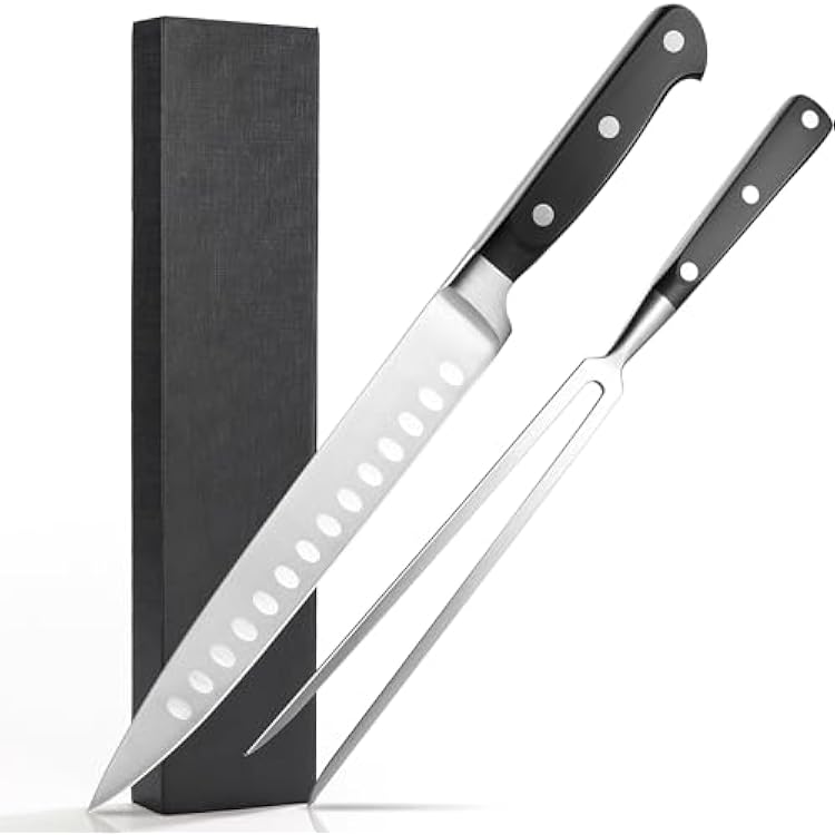 VONDIOR Carving Knife Set with 8 Carving Knife and Fork Set for Meat,Turkey,BBQ,Brisket,German Steel Forged Kitchen Knives Great for Thanksgiving and Christmas Gifts.