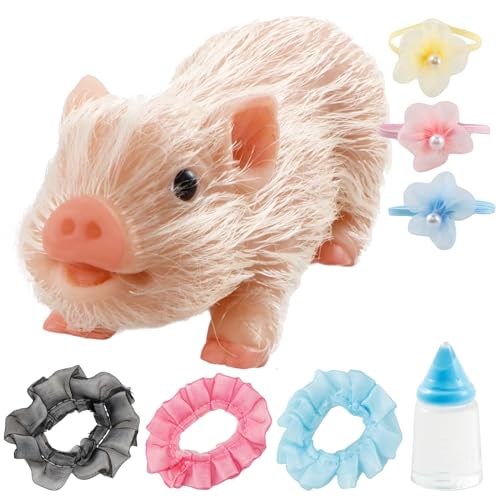 Mini Soft Lifelike Silicone Pig Doll, Silicone Pig Doll Toy, Cute Miniature Reborn Silicone Pig Interesting Full Silicone Body Piggy Toys with Accessories for Kids Home Decoration