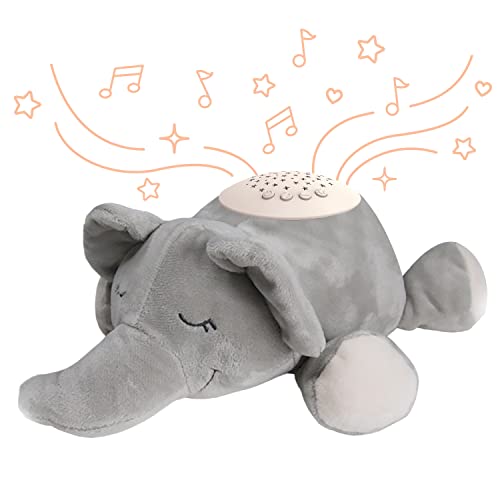 PureBaby Sound Sleepers Portable Sound Machine & Star Projector - Plush Sleep Aid for Baby and Toddlers with Soothing Night Light Display, 10 Lullabies, White Noise, and Heartbeat Sounds Elephant
