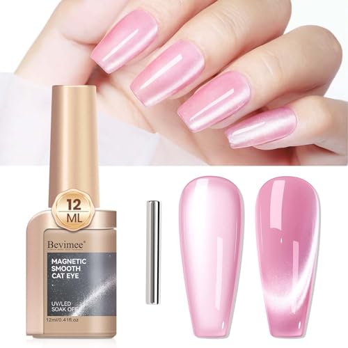 Pink Cat Eye Gel Nail Polish, Moonlight Glitter Holographic Cateye Nail Polish with Magnet 12ML, Magnetic Glass Smoothie UV Gel for Valentines Day Gift Nail Art Manicure DIY at Home