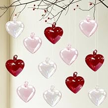 Bokon 12 Pcs Valentine Glass Heart Ornaments 3.15 Inch Hand Blown Glass Hearts for Tree Clear Iridescent Red Pink Crystal Ornaments Valentine Tree Decoration Hanging Pendant for Wedding Party