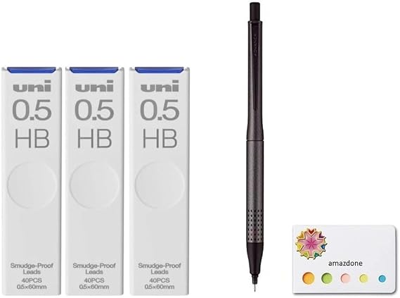 uni Kuru Toga Advance Upgrade Model 0.5mm Mechanical Pencil, Gun Metallic Body (M510301P.43) + Uni Mechanical Pencil Lead,"The Uni" Smudge-Proof Leads 0.5mm HB 3 Set and amazdone Sticky Notes