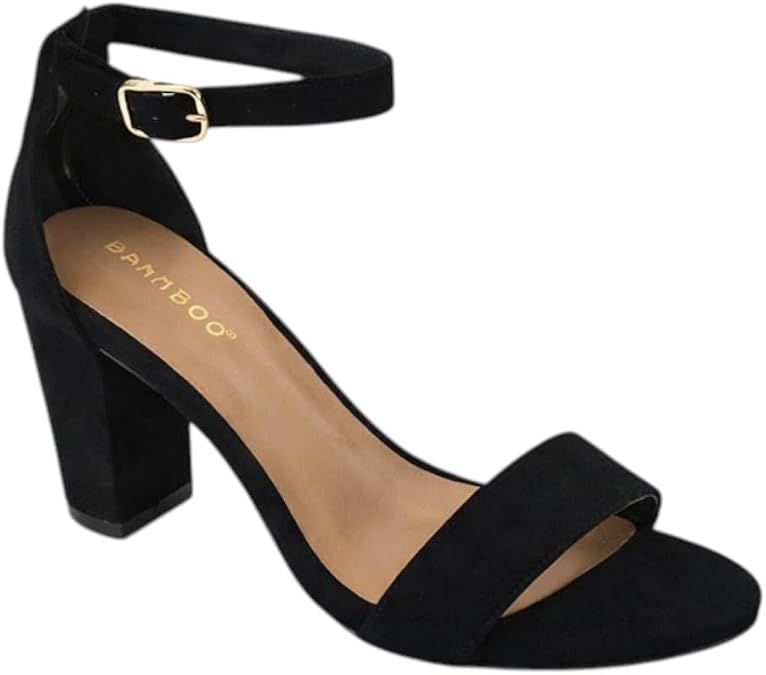 BAMBOO Women's Mid Chunky Heel Sandal with Ankle Strap