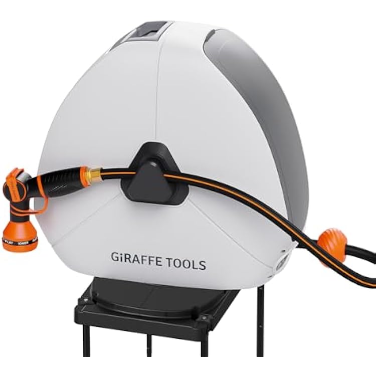 Giraffe Tools Retractable Heavy Duty Hose Reel, 12 x 130FT Automatic Rewind Garden Hose Reel with 360 Swivel Base, Ground Mounted for Lawn, Patio, Concrete Floor & Yard Watering