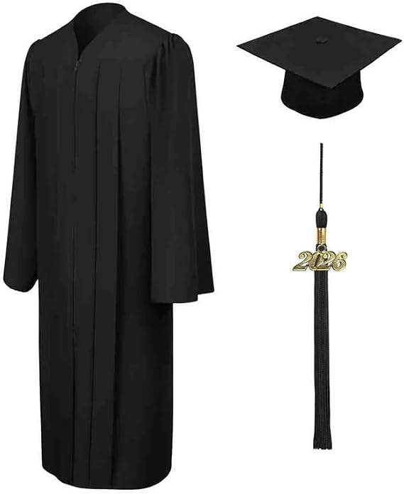 CLERKMANS Unisex Matte Graduation Cap Gown Tassel Package, High School and University