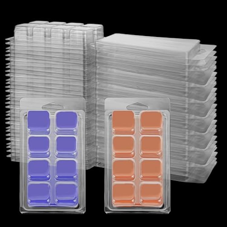 150 Pack Wax Melt Clamshells Molds, 8-Cavity Clear Empty Plastic Square Shape Cube Wax Melt Container for DIY Wax Melt Candles Wickless Tarts Candles Square