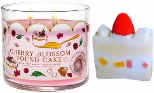 White Barn - Bath & Body Works- 3-Wick Scented Candle 14.5 OZ Burns 25-45 Hours with Strawberry Cake Soap Natural (Cherry Blossom Pound Cake)