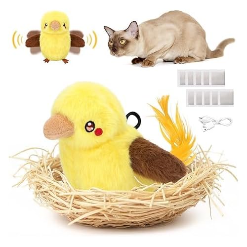 Cat Toys, Flapping Bird Cat ToyNo Flying, Interactive Catnip Toy with Catnip Bags, Chirping Noise Enrichment Moving Wings Dog Cat Kitten Toys, Flappy Flying Pets Toy for IndoorOriole A9