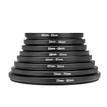 LICAEVEY Camera Lens Filter Adapter Kit, 8 PCS Metal Step Up Rings Universal Lens Filter Adapter Set 49 to 52 to 55 to 58 to 62 to 67 to 72 to 77 to 82mm
