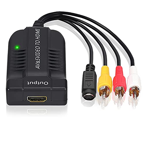 LiNKFOR AV S-Video to HDMI 1.3 Converter Support 720P1080P Male AV Composite CVBS RCA RL Stereo Audio and Female S-Video to HMDI Adapter Including Micro USB Cable Compatible with HDTV DVD VHS VCR