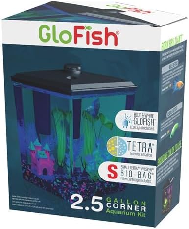 GloFish 2.5 Gallon Corner Aquarium Kit with LED Lighting, Plastic, Aquarium Kit, Perfect for Betta
