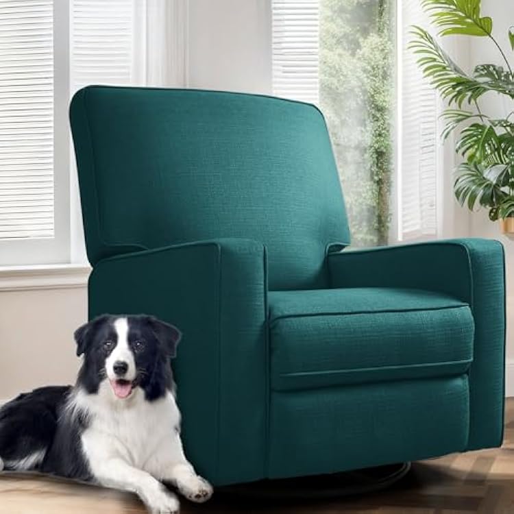 Swivel Rocker Recliner Chair for Adults, High Back Fabric Recliner with Deep Seat, Manual Glider for Living Room & Nursery, Green