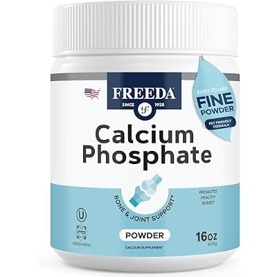 Freeda Calcium Phosphate Powder Kosher Mineral Supplement for Bone & Joint Health in Men, Women, Dogs & Cats Bone Strength Powder with Calcium and Phosphorus No Vitamin D Made in USA, 16oz