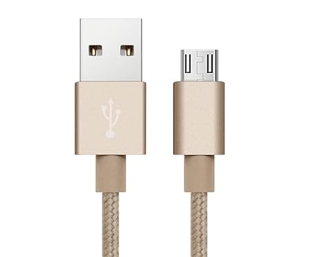 Braided USB Cable Charging Cord/Charger Power Lead Wire Compatible with Lexibook JG7800 Retro TV Game Console/Gold / (1m / 3.3ft)