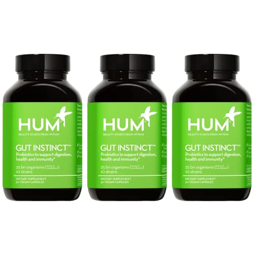 HUM Gut Instinct Daily Probiotics for Women and Men, Digestive Health, Lactobacillus, Bifidobacterium Strains for Immune Support, Probiotic Supplement for Healthy Gut Diversity, 90 Capsules