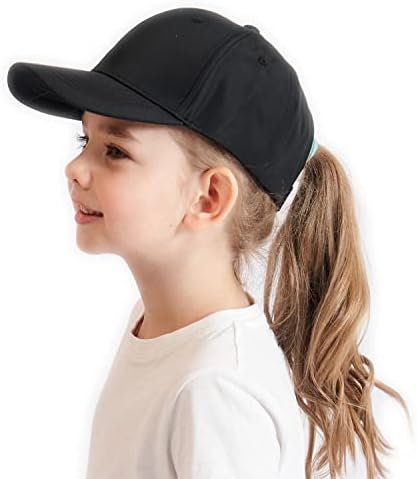 Kids Baseball Hat With Visor and Ponytail Hole - Sun Protection Cotton Beach Hat for Little Girls and Children