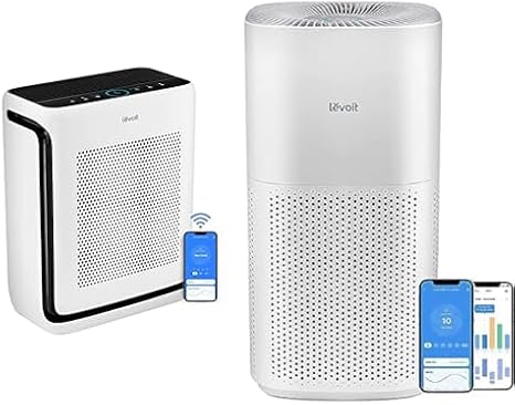 LEVOIT Air Purifiers With Air Quality Monitor for Home Large Room, Vital 200S & Core 600S White