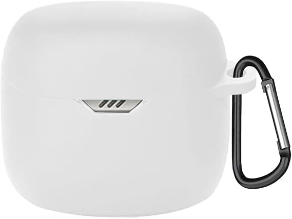 Coverzone JBL Tune Flex 2 ile Uyumlu Kulaklık Kılıfı Kancalı Kılıf Darbeye Dayanıklı Silikon Yumuşak Koruyucu Toz ve Kirden Koruyan JBL Tune Flex2 ile Uyumlu Koruyucu Kapak Beyaz