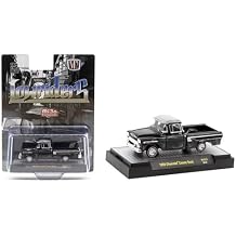 1958 Chevy Cameo Pickup Truck Black Metallic with Graphics and Gray Top Lowriders Limited Edition to 5500 Pieces Worldwide 1/64 Diecast Model Car by M2 31500-MJS71