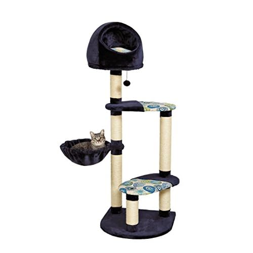 MidWest Homes for Pets Cat Tree Resort, 4-Tier Sisal Wrapped Cat Scratching Post, BlueWhite Pattern, 24.75L x 37.25W x 60H Inches