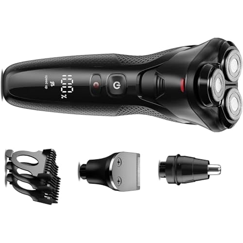 Cordless Electric Razor for Men: 3-in-1 Shaver for BeardNoseSideburns - Turbo Speed & Precision Blades - IPX7 Waterproof Travel Kit ,Satin Black