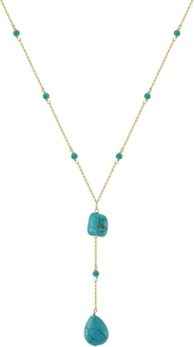 Turquoise Y Necklace Vintage 925 Sterling Silver Drop Gemstone Necklace for Women Gift
