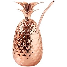 Oggi Stainless Steel Pineapple Cup with Stand & Lid- 12oz Copper Plated Metal Pineapple, Bar Accessories for Summer, Cocktail Cups Make Great Drinking Gifts