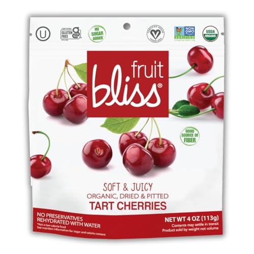 Organic Dried Cherries, Dried Fruit Snacks Soft & Juicy Pitted Tart Cherry Organic Fruit Snacks, Natural Dried Fruit Pouches, Non-GMO, Gluten-Free, Vegan Snacks 3 Pack - 4 Oz