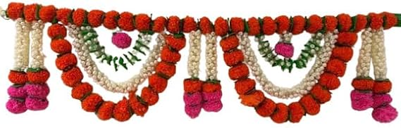 3 Ft Marigold Mogra Toran | Door Hanging Toran | Indian Thorans | Atificial Flower Garland | Pooja Mandir, Door, Diwali Decoration Toran | Indian Housewarming Decor, Bandhanwar | (Pack of 1)