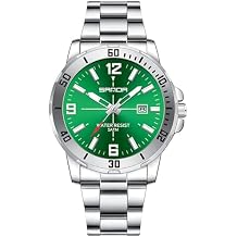 Mens Stainless Steel Business Dress Watch 5ATM Waterproof Luminous Analog Quartz Movement Date Display