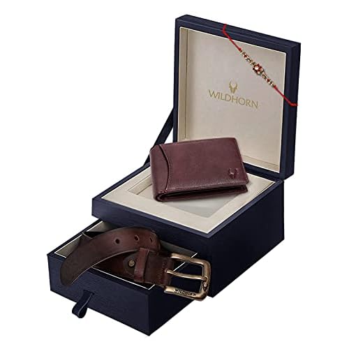 WildHorn Rakhi Gift Hamper for Brother - Classic Mens ComboGift Set of Leather Wallet, Keyring and Rakhi for BrotherBhaiya., MAROON PDM, One Size, RFID