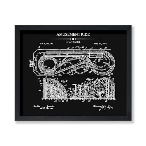 Poster Master Roller Coaster Blueprint Poster - Amusement Ride Patent Print - Theme Park Art - Coaster & Railroad Tack Design - Train Design - Great Office or Kids Room Decor - 11x14 UNFRAMED