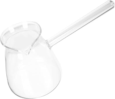 Angoily 450ml Glass Turkish Coffee Pot - 15oz Borosilicate Cezve Ibrik Briki for Electric Stovetop - Clear Milk Warmer and Butter Melter with Side Handle and Spout