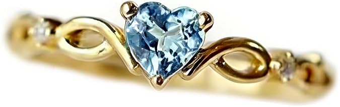 14k Gold Sea Blue Topaz Love Heart CZ Diamond Ring Women Anniversary Engagement Wedding Gemstone Ring