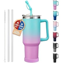 ICIOI 40 oz Water Bottle Tumbler with Lid and Straw - Wide Mouth Travel Coffee Mug with Handle, Reusable Leakproof Stainless Steel Vacuum Insulated Cup Keep Cold 34 Hrs Hot 10 Hrs