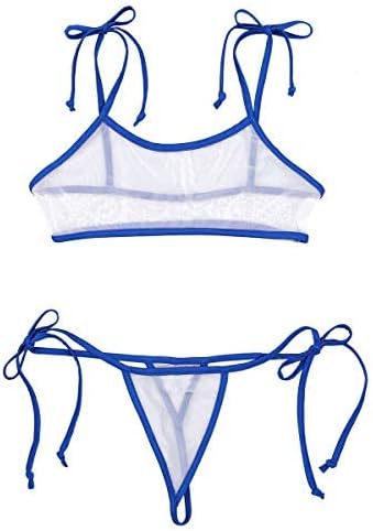 iEFiEL Women See Through Micro Bikini Mesh Micro Bra Top with G-String Thong Bathing Suit Mini Swimwear