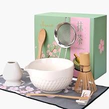 Joyscale Matcha Whisk Set, Matcha Set Whisk And Bowl, 8 Pcs Matcha Kit Set(Texture Design), 16 OZ, Japanese Matcha Tea Set, Matcha Making Kit Gifts for Tea Lovers(White)