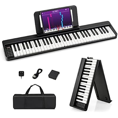 Costzon 61-Key Folding Piano Keyboard, Portable Electric Piano wFull Size Keys, Music Stand, Sustain Pedal, MIDI, Piano Bag, Power Supply, Digital Piano Keyboard for Beginners, Teens, Adults Black
