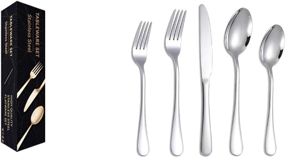 20 Pieces Premium Stainless Steel Flatware Set for 4, Ergonomic and Modern Design Cutlery Set, Mirror Polished, Dishwasher Safe (20, Silver)