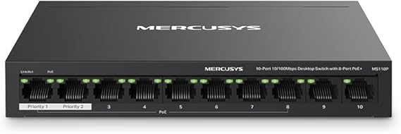 Mercusys MS110P, 10-Port 10/100Mbps Desktop Switch with 8-Port PoE+