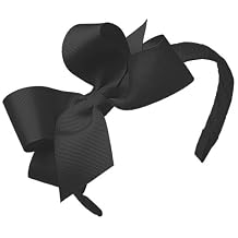 Wee Ones Girls' Classic Grosgrain Hair Bow on a Wrapped Headband, Stylish For All Hair Types, Medium Bow, Black